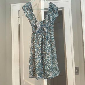 Teal Flowery Dress (tie in front)- size M